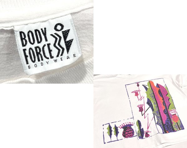 画像2: 【90's】ビンテージ【BODY FORCE】【クロップドTシャツ】白【ボタニカル柄】観葉植物【レディース古着】プリント【Mサイズ程度】 (2)