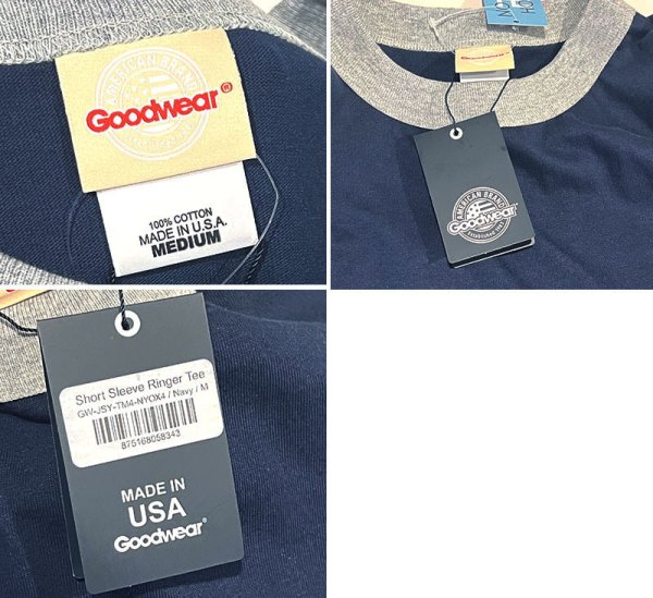 画像2: デッドストック【未使用】【USA製】ビンテージ【Goodwear】ネイビー×グレー【リンガーTシャツ】【サイズM】 (2)