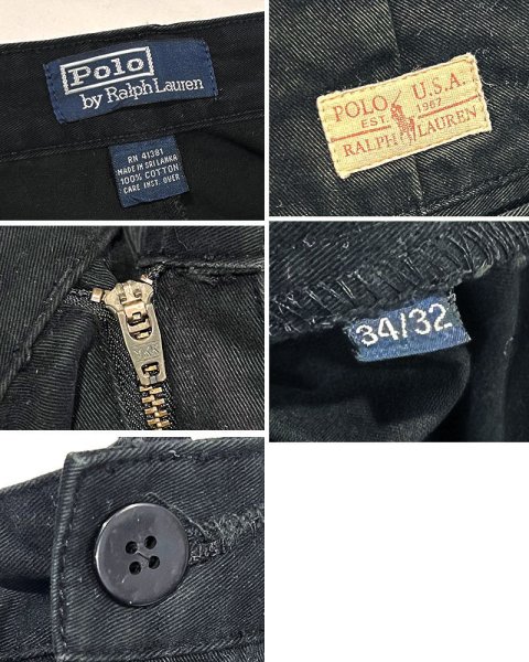 画像2: ビンテージ【Polo by Ralph Lauren】【ラルフローレン】【2タック】【コットンパンツ】【ブラック】【34×32】 (2)