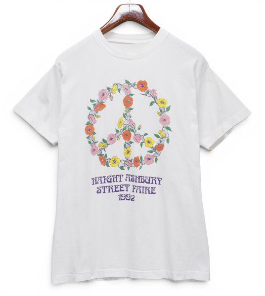 画像1: 【90's】【ビンテージ】【Haight Ashbury Street Faire】ヘイトアシュベリー【Tシャツ】白【花】【ピースマーク】シングルステッチ【Mサイズ程度】 (1)