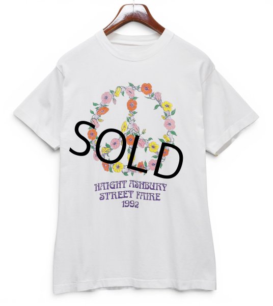画像1: 【90's】【ビンテージ】【Haight Ashbury Street Faire】ヘイトアシュベリー【Tシャツ】白【花】【ピースマーク】シングルステッチ【Mサイズ程度】 (1)