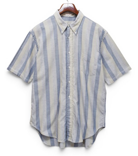 画像1: ビンテージ【POLO WEAVE】【ベージュ×青ストライプ】【半袖シャツ】BDシャツ【ボタンダウン】【サイズXL】 (1)