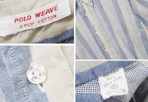画像2: ビンテージ【POLO WEAVE】【ベージュ×青ストライプ】【半袖シャツ】BDシャツ【ボタンダウン】【サイズXL】 (2)