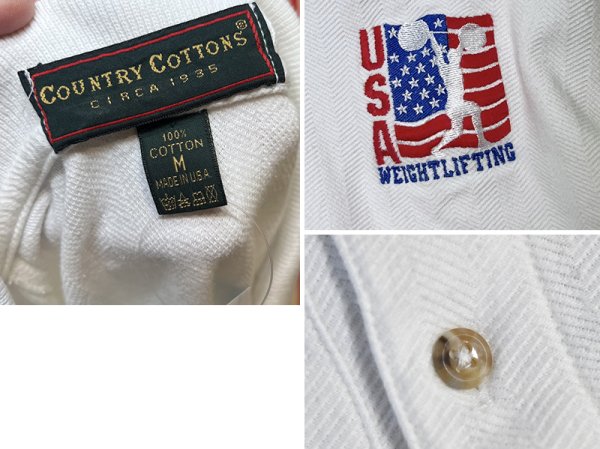 画像3: 【90's】【USA製】ビンテージ【Country Cottons】白ｘ青リブ【USAウェイトリフティング】【ポロシャツ】【M】  (3)