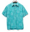 画像1: 【90's】ビンテージ【USA製】【Cooke Street】【エメラルドグリーン×ホワイト総柄】【アロハシャツ】半袖シャツ【L】  (1)