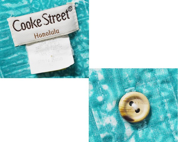 画像2: 【90's】ビンテージ【USA製】【Cooke Street】【エメラルドグリーン×ホワイト総柄】【アロハシャツ】半袖シャツ【L】  (2)