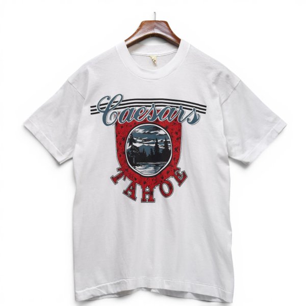 画像1: 【程度良好】【80's】ビンテージ【USA製】【SCREEN STARS】【スクリーンスターズ】白【Caesars Tahoe】【Tシャツ】【XL】  (1)
