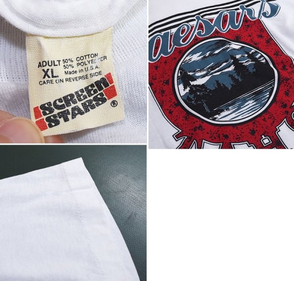 画像2: 【程度良好】【80's】ビンテージ【USA製】【SCREEN STARS】【スクリーンスターズ】白【Caesars Tahoe】【Tシャツ】【XL】  (2)