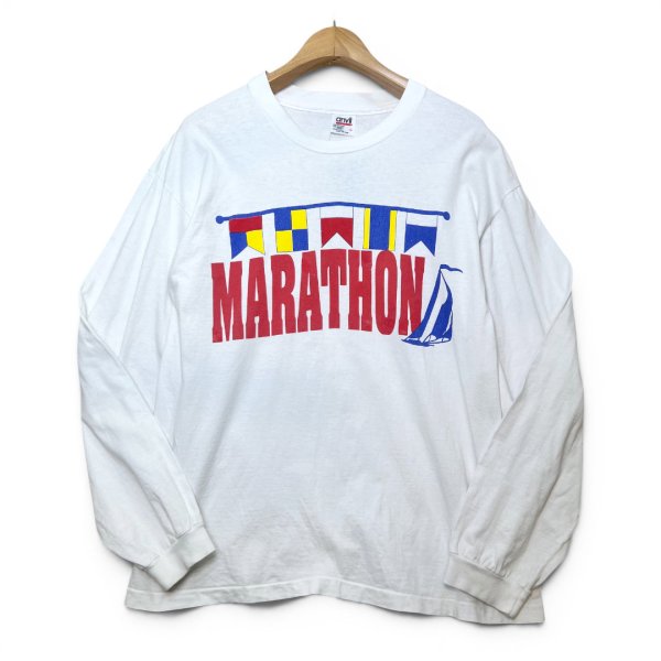 画像1: 【90's】【ビンテージ】【USA製】アンビル【anvil】【MARATHON】【ロングスリーブTシャツ】ロンT【ヨット】【航海旗】【サイズL】 (1)