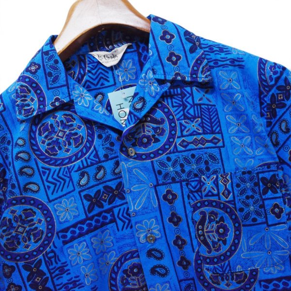 画像3: 【70's】ビンテージ【Da Costa】【青×黄色模様】【コットン】【ハワイアンシャツ】アロハシャツ【サイズS】 (3)