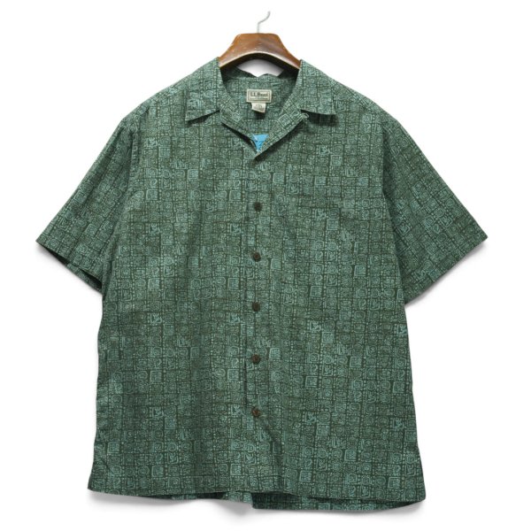 画像3: 【00's】ビンテージ【L.L.Bean】エルエルビーン【緑系模様】【総柄】【半袖シャツ】【M】  (3)