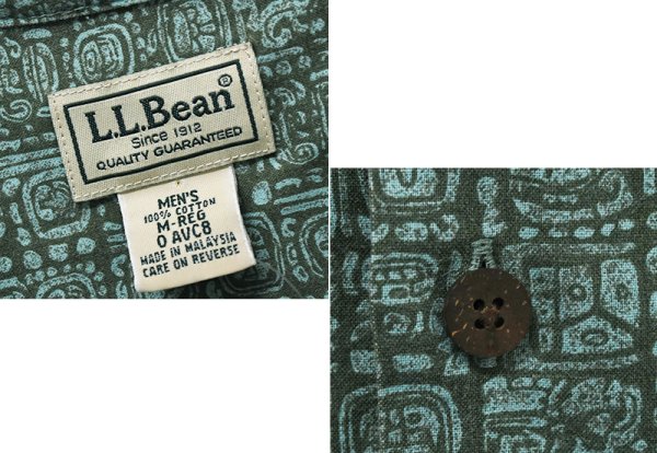 画像2: 【00's】ビンテージ【L.L.Bean】エルエルビーン【緑系模様】【総柄】【半袖シャツ】【M】  (2)