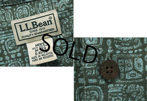 画像2: 【00's】ビンテージ【L.L.Bean】エルエルビーン【緑系模様】【総柄】【半袖シャツ】【M】  (2)