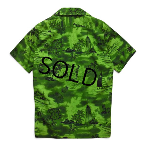 画像4: 【70's〜】ビンテージ【USA製】【fashion of hawaii】【緑総柄】【フラダンス】【アロハシャツ】ハワイアンシャツ【M程度】  (4)