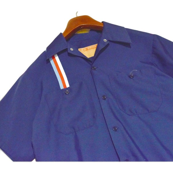 画像3: 【80's】【USA製】ビンテージ【Work Wear Corporation】【紺地×赤白水色ストライプ】【半袖ワークシャツ】【サイズS】 (3)