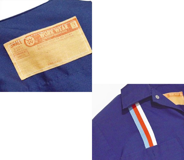 画像2: 【80's】【USA製】ビンテージ【Work Wear Corporation】【紺地×赤白水色ストライプ】【半袖ワークシャツ】【サイズS】 (2)