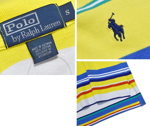 画像2: ビンテージ【90's〜】【ラルフローレン】【Polo Ralph Lauren】【黄色×青×緑ボーダー】【ポロシャツ】【サイズS】 (2)