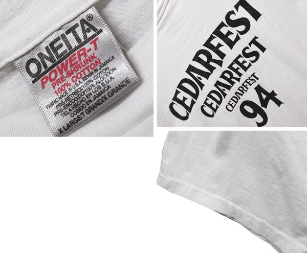 画像2: 【90's】【ビンテージ】【USA製】【ONEITA】オニータ【CEDARFEST'94】白【動物】【両面プリント】【ウイチョールアートTシャツ】【XL】  (2)