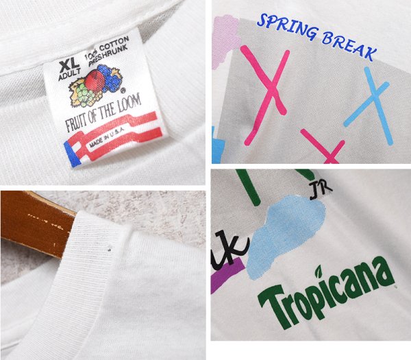画像2: 【90's】【ビンテージ】【USA製】【FRUIT OF THE LOOM】フルーツオブザルーム【白】【Tropicana】トロピカーナ【Spring Break】【Tシャツ】【XL】  (2)