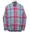 画像1: 【ラルフローレン】【Ralph Lauren】ビンテージ【Custom Fit】【赤×緑×白チェック柄】【リネン】【ボタンダウンシャツ】【サイズS】 (1)