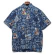 画像1: 限定【90's】ビンテージ【Rayn Spooner】リミテッドエディション【レインスプーナー】【MELE KALIKIMAKA】【サンタ柄】【総柄】【ボタンダウン】アロハシャツ【半袖シャツ】青【M】  (1)