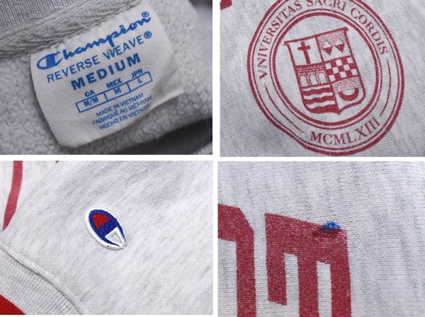 画像2: 【Champion】【チャンピオン】【REVERSE WEAVE】【リバースウィーブ】【SACRED HEART UNIVERSITY】【カレッジスウェット】（ライトグレー】リブ赤ボーダー【M】   (2)