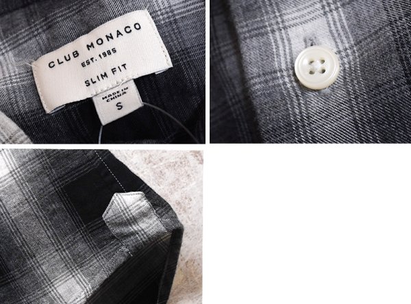 画像2: 【CLUB MONACO】【クラブモナコ】【長袖シャツ】長袖チェックシャツ【黒×白チェック】シャドーチェック ネルシャツ【サイズS】オンブレシャツ   (2)