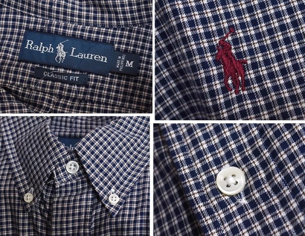 画像2: 90's~【ラルフローレン】【Ralph Lauren】【ボタンダウンシャツ】コットンシャツ【紺×白×赤チェック】【M】   (2)