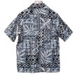 画像4: 【USA製】ビンテージ【GO BAREFOOT】【黒×白×青総柄】ハワイアンシャツ【コットン】アロハシャツ【半袖シャツ】【M】 (4)