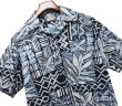 画像1: 【USA製】ビンテージ【GO BAREFOOT】【黒×白×青総柄】ハワイアンシャツ【コットン】アロハシャツ【半袖シャツ】【M】 (1)