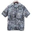 画像2: 【USA製】ビンテージ【GO BAREFOOT】【黒×白×青総柄】ハワイアンシャツ【コットン】アロハシャツ【半袖シャツ】【M】 (2)