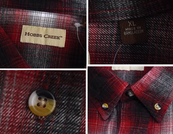 画像2: 【HOBBS CREEK】ボブスクリーク【赤×黒×グレーシャドーチェック】オンブレシャツ【ボタンダウン】【長袖シャツ】【XL】  (2)