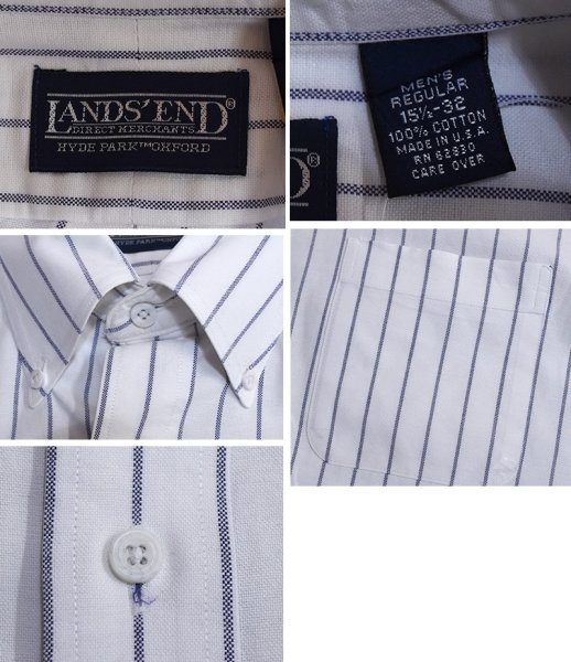 画像2: 【USビンテージ【ランズエンド】【LANDS' END】【白×グレーストライプ】【ボタンダウン】【長袖シャツ】【15 1/2-32】  (2)