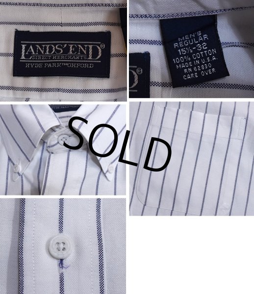 画像2: 【USビンテージ【ランズエンド】【LANDS' END】【白×グレーストライプ】【ボタンダウン】【長袖シャツ】【15 1/2-32】  (2)