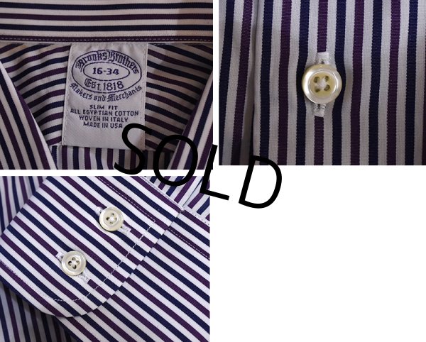 画像2: 【USA製】ビンテージ【ブルックスブラザーズ】【Brooks Brothers】【白×紫×紺ストライプ】【長袖シャツ】【16-34】  (2)