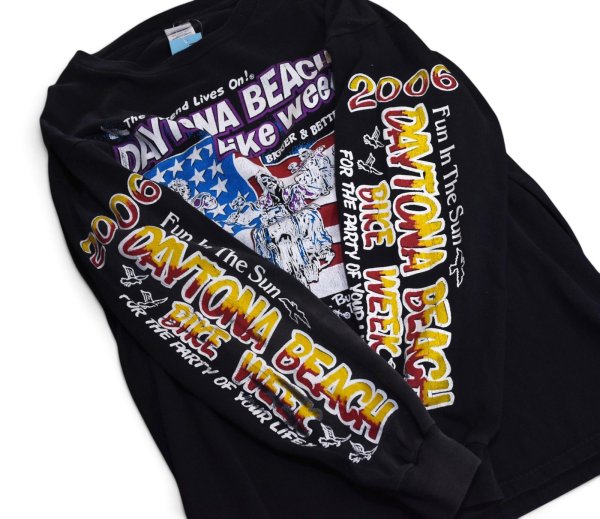 画像6: 00’ｓ【DELTA】デルタ【PRO WEIGHT】プロウエイト【DAYTONA BEACH BIKE WEEK】デイトナビーチバイクウィーク 黒【両面プリント】【袖プリント】【ロンT】【XL】  (6)