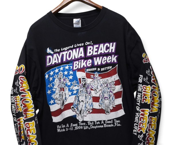 画像1: 00’ｓ【DELTA】デルタ【PRO WEIGHT】プロウエイト【DAYTONA BEACH BIKE WEEK】デイトナビーチバイクウィーク 黒【両面プリント】【袖プリント】【ロンT】【XL】  (1)