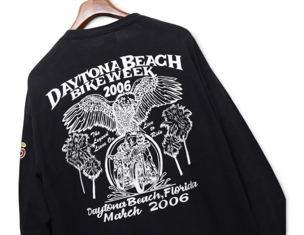 画像2: 00’ｓ【DELTA】デルタ【PRO WEIGHT】プロウエイト【DAYTONA BEACH BIKE WEEK】デイトナビーチバイクウィーク 黒【両面プリント】【袖プリント】【ロンT】【XL】  (2)
