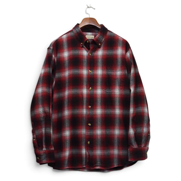 画像1: 【HOBBS CREEK】ボブスクリーク【赤×黒×グレーシャドーチェック】オンブレシャツ【ボタンダウン】【長袖シャツ】【XL】  (1)