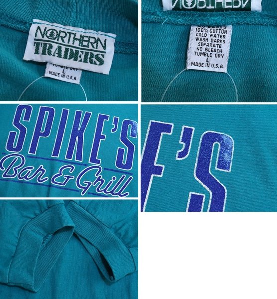 画像2: 【90's】【ビンテージ】【USA製】【NORTHERN TRADERS】ノーザントレイダーズ【SPIKE'S BAR & GRILL】【エメラルド】ロンT【長袖Tシャツ】ハイネック【L】  (2)