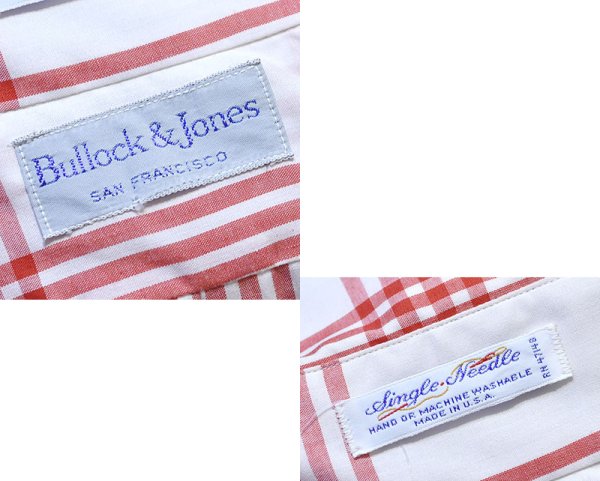 画像2: 90's~【ほぼ未使用】【USA製】ビンテージ【Bullock & Jones】【白×赤チェック】【半袖BDシャツ】ボタンダウン【Mサイズ程度】 (2)