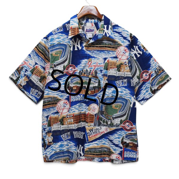 画像1: 【レインスプーナー】【Reyn Spooner】【ニューヨーク・ヤンキース】【New York Yankees】【MLB】【総柄】【半袖】ハワイアンシャツ【アロハシャツ】【L】 (1)