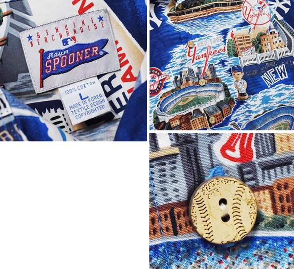 画像2: 【レインスプーナー】【Reyn Spooner】【ニューヨーク・ヤンキース】【New York Yankees】【MLB】【総柄】【半袖】ハワイアンシャツ【アロハシャツ】【L】 (2)