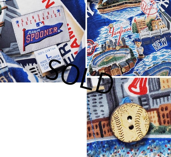 画像2: 【レインスプーナー】【Reyn Spooner】【ニューヨーク・ヤンキース】【New York Yankees】【MLB】【総柄】【半袖】ハワイアンシャツ【アロハシャツ】【L】 (2)