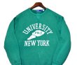 画像1: 【ほぼ未使用】【ポロ ラルフローレン】【Polo Ralph Lauren】【UNIVERSITY NEW YORK】【フロッキープリント】ビンテージ加工【前V】【緑】【スウェット】【サイズM】  (1)