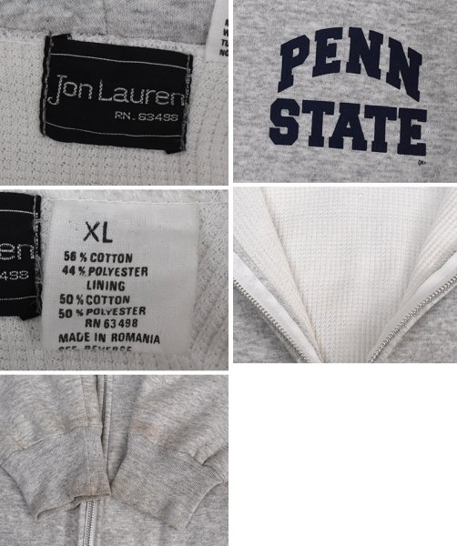 画像2: 【80’s】ビンテージ【Jon Lauren】【PENN STATE】【ペンシルベニア州立大学】【霜降りグレー】裏サーマル【フルジップパーカー】ダブルフェイス【サイズXL】  (2)