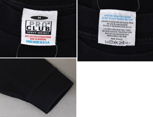 画像2: 【USA製】ビンテージ【PRO CLUB】【プロクラブ】【ヘビーウェイト】【無地】【長袖Tシャツ】ロンＴ【黒】【サイズM】  (2)
