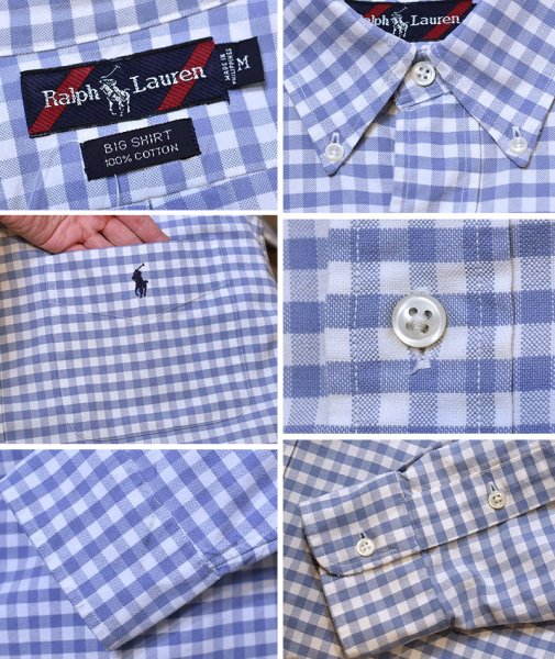 画像2: 【90’s】ビンテージ【ラルフローレン】【Ralph Lauren】【BIG SHIRT】【青×白】【ギンガムチェック】【ボタンダウンシャツ】【サイズM】<br (2)