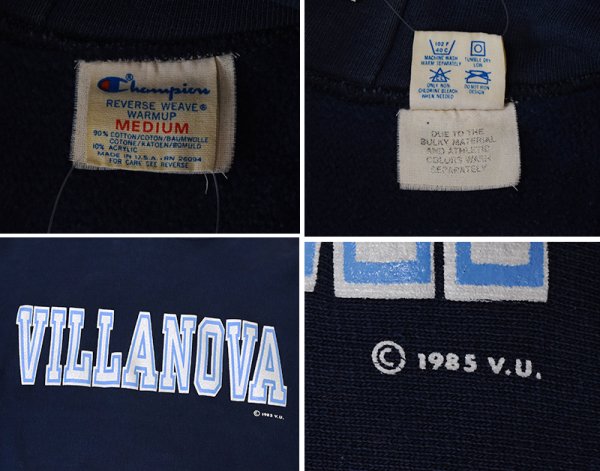 画像2: 【80’s】【ビンテージ】【USA製】【チャンピオン】【Champion】リバースウィーブ【REVERSE WEAVE】【VILLANOVA】【カレッジ】【パーカー】ネイビー【サイズM】  (2)