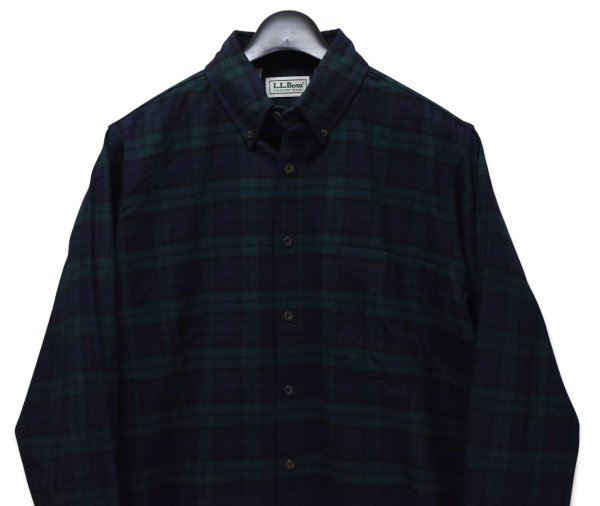画像3: 【ほぼ未使用】90's【USA製】ビンテージ【エルエルビーン】【L.L.Bean】【ブラックウォッチ】紺×緑【フランネルシャツ】薄手ネルシャツ【サイズM TALL】  (3)